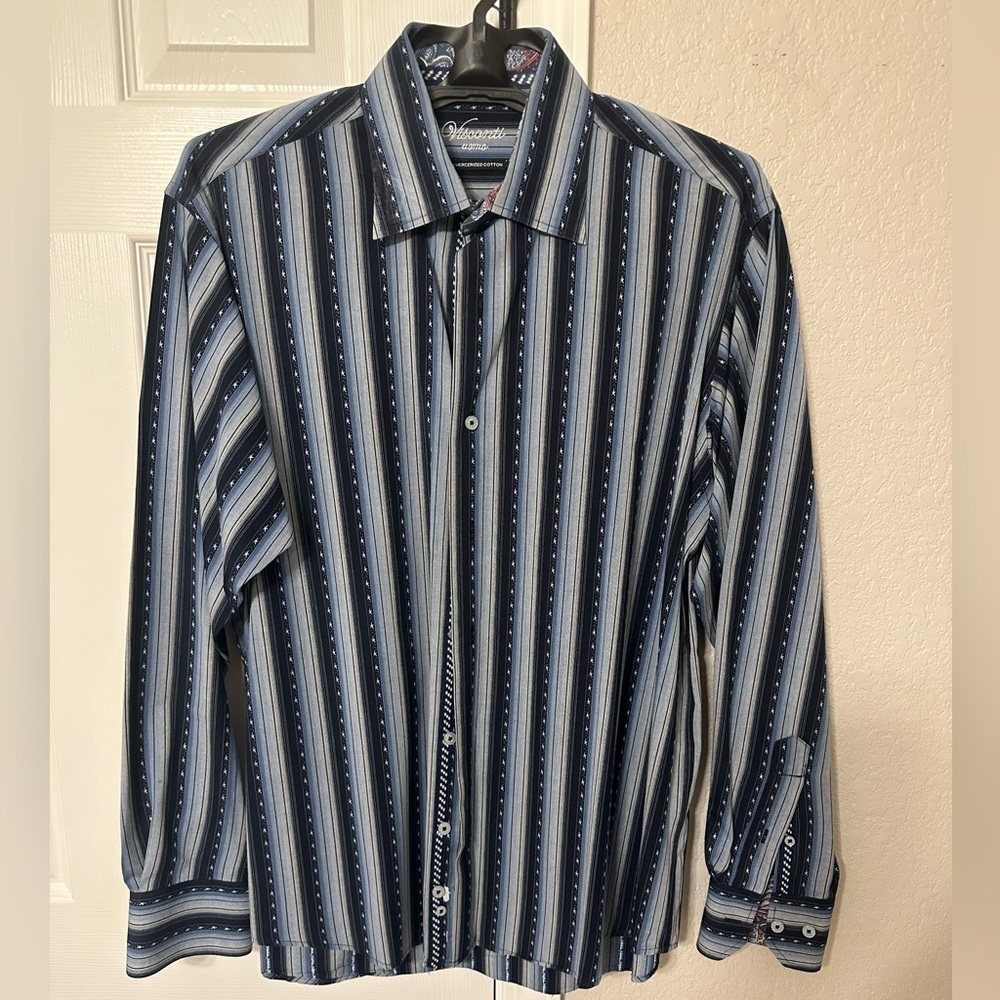 Visconti Shirt Men’s Large Blue Stripe Long Sleeve Button Down